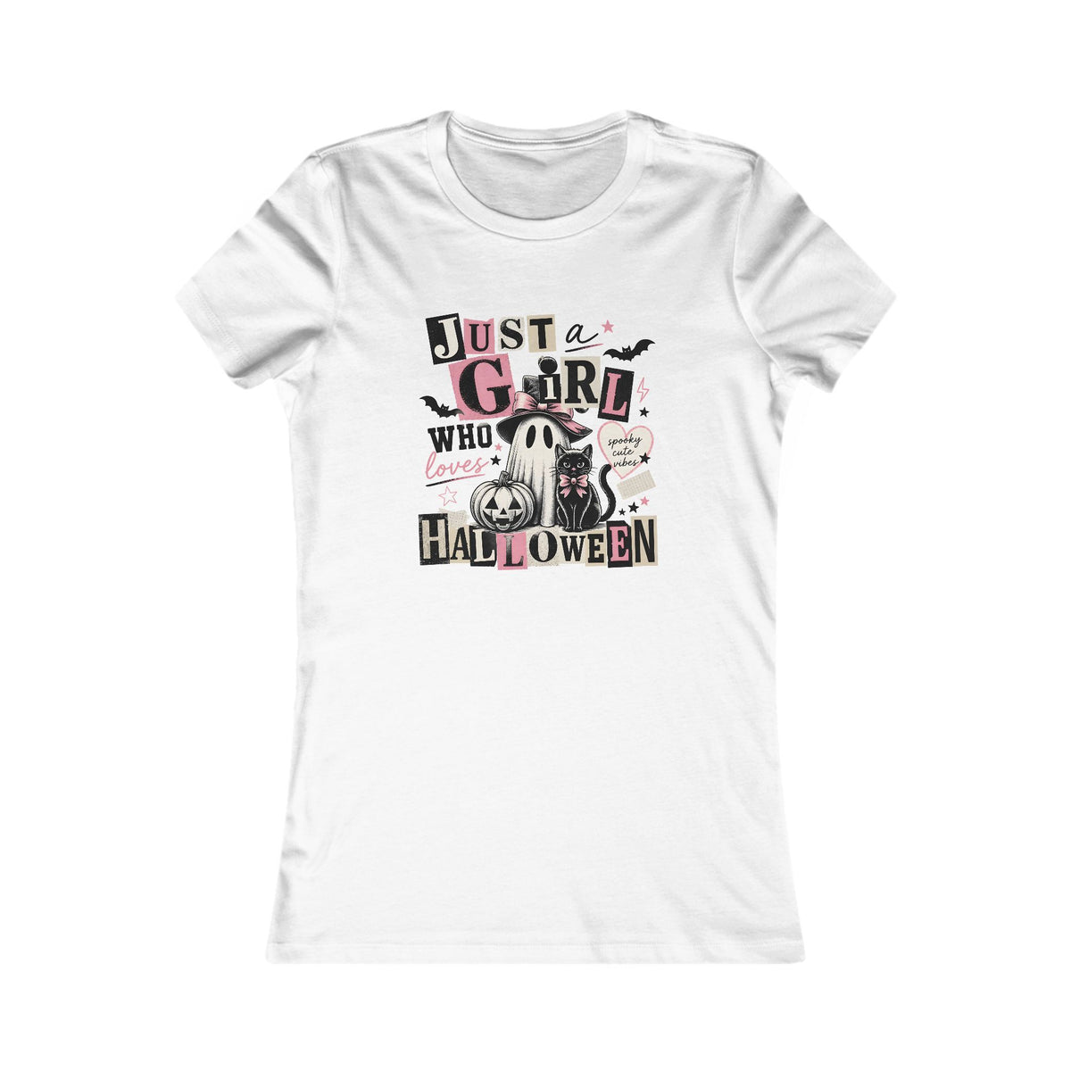 Just a Girl Who Loves Halloween Shirt, Ghost and Black Cat Graphic Tee