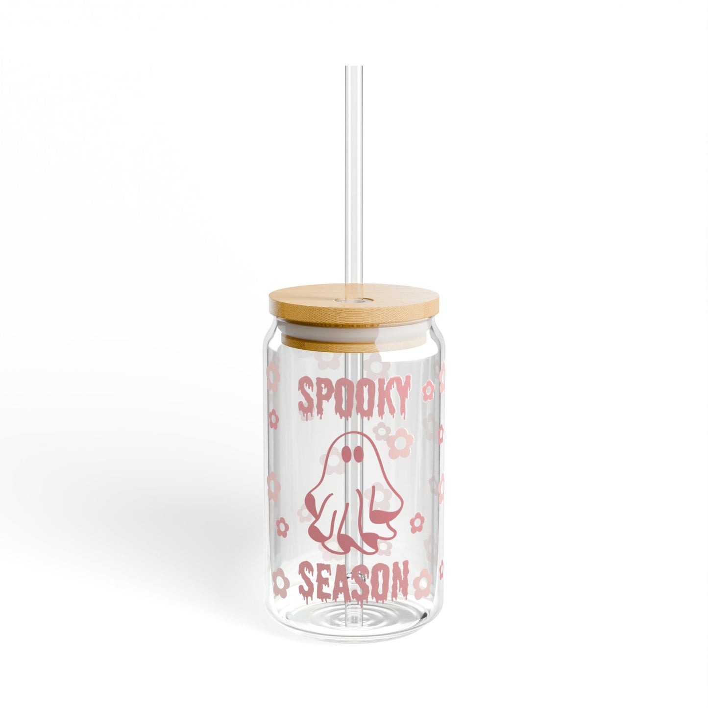 Sipper Glass - "Spooky Season" Pink Ghost Floral Tumbler, 16oz