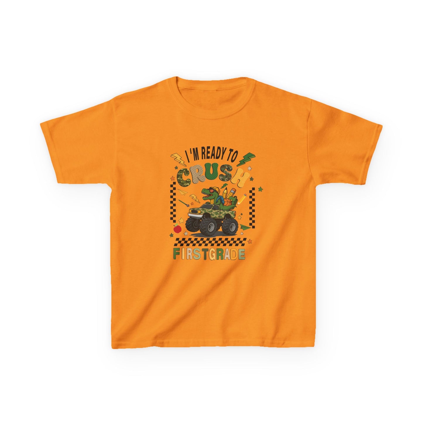 Kids Tee — “I’m Ready to Crush First Grade” Back-to-School Monster Truck Shirt