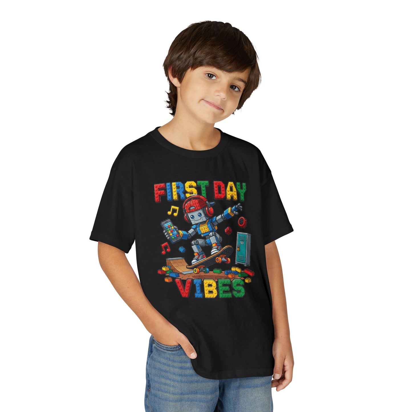 "First Day Vibes" Skateboard Robot Youth Tee