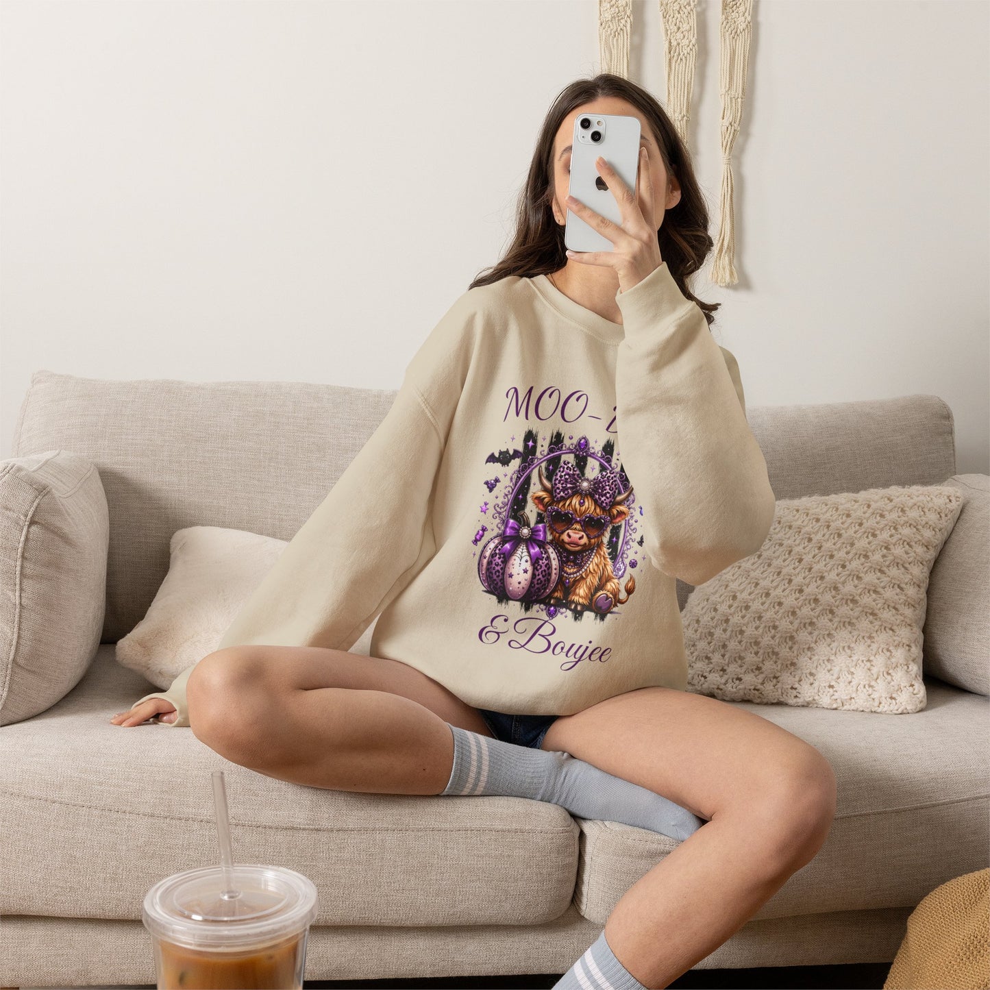 Halloween 'Moo-dy' Cow Crewneck Sweatshirt — Cute Spooky Cow Fall Pullover