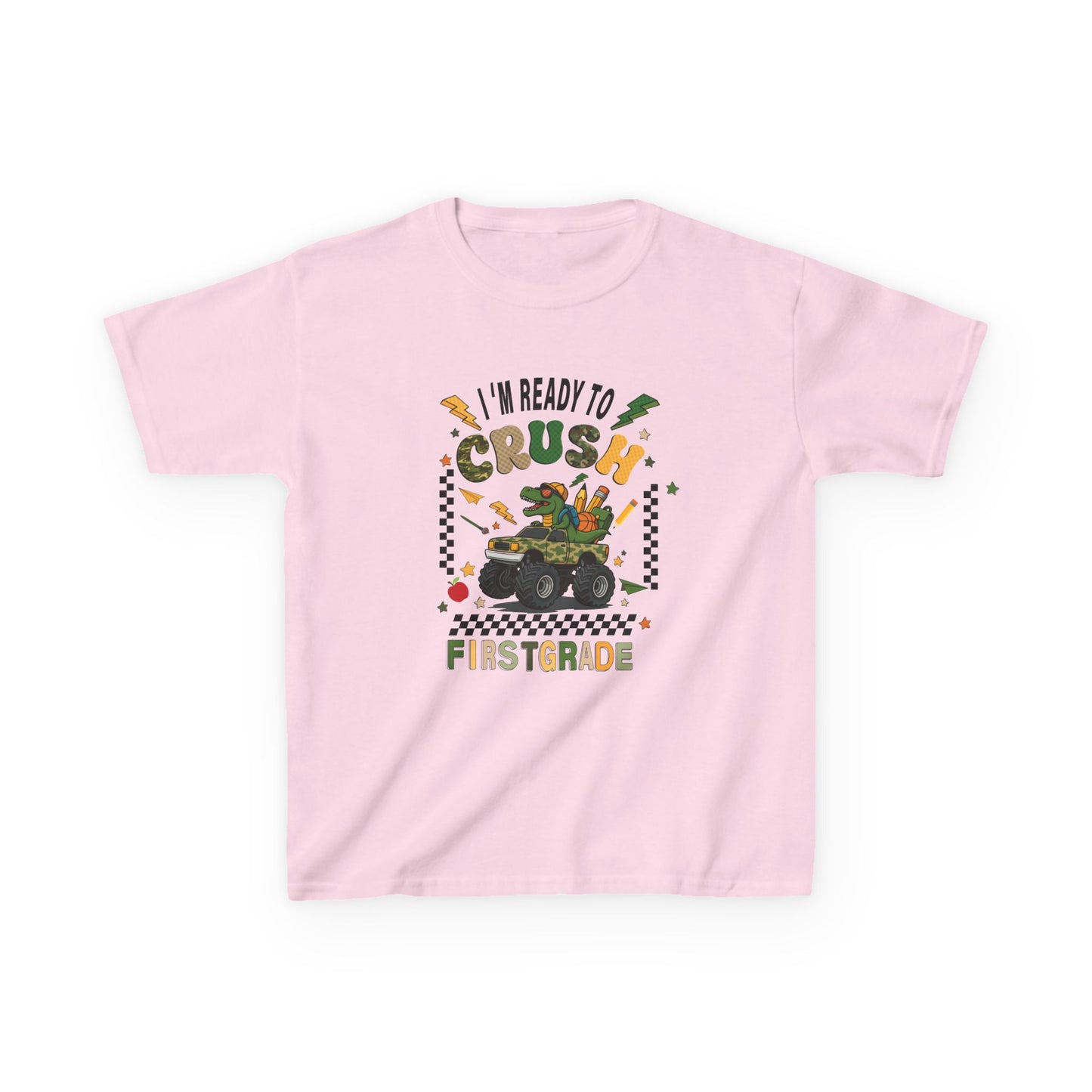 Kids Tee — “I’m Ready to Crush First Grade” Back-to-School Monster Truck Shirt