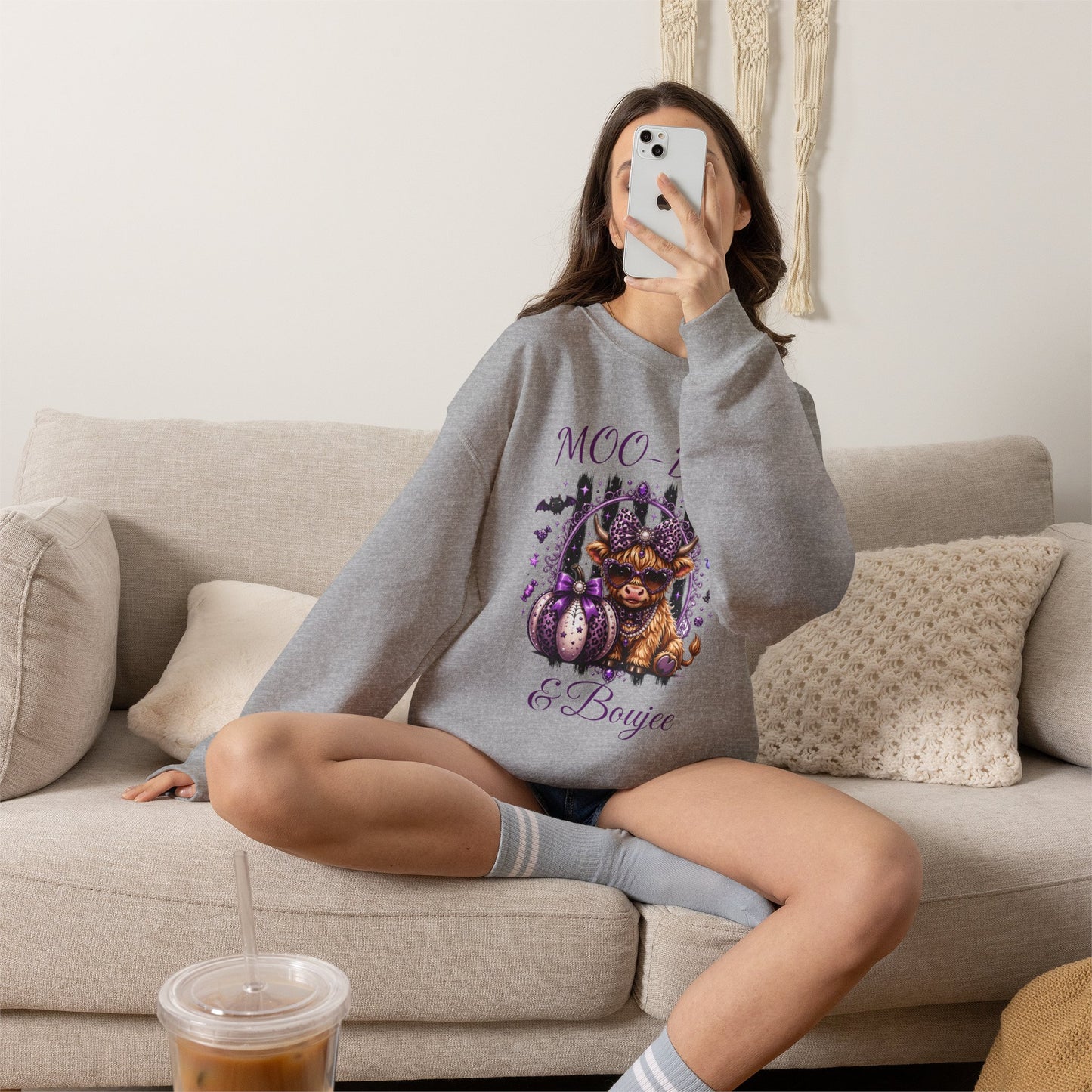 Halloween 'Moo-dy' Cow Crewneck Sweatshirt — Cute Spooky Cow Fall Pullover