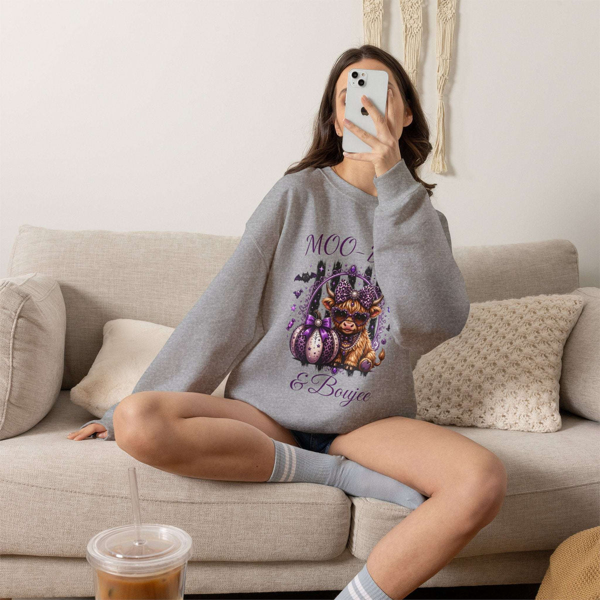 Halloween 'Moo-dy' Cow Crewneck Sweatshirt — Cute Spooky Cow Fall Pullover