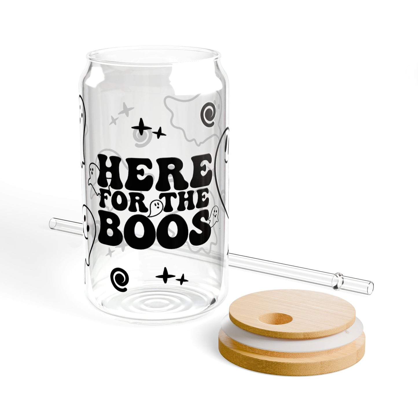 Here for the Boos Glass Sipper – 16oz Halloween Ghost Straw Cup