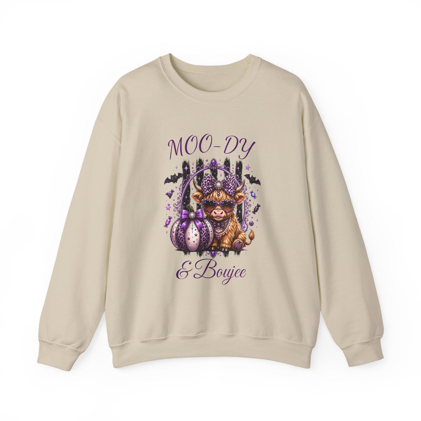 Halloween 'Moo-dy' Cow Crewneck Sweatshirt — Cute Spooky Cow Fall Pullover