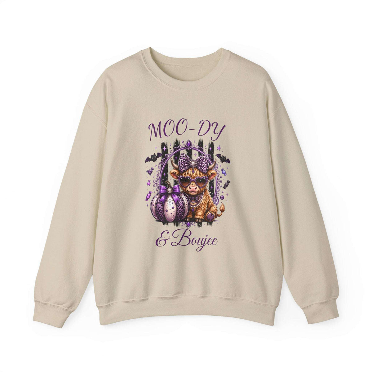 Halloween 'Moo-dy' Cow Crewneck Sweatshirt — Cute Spooky Cow Fall Pullover