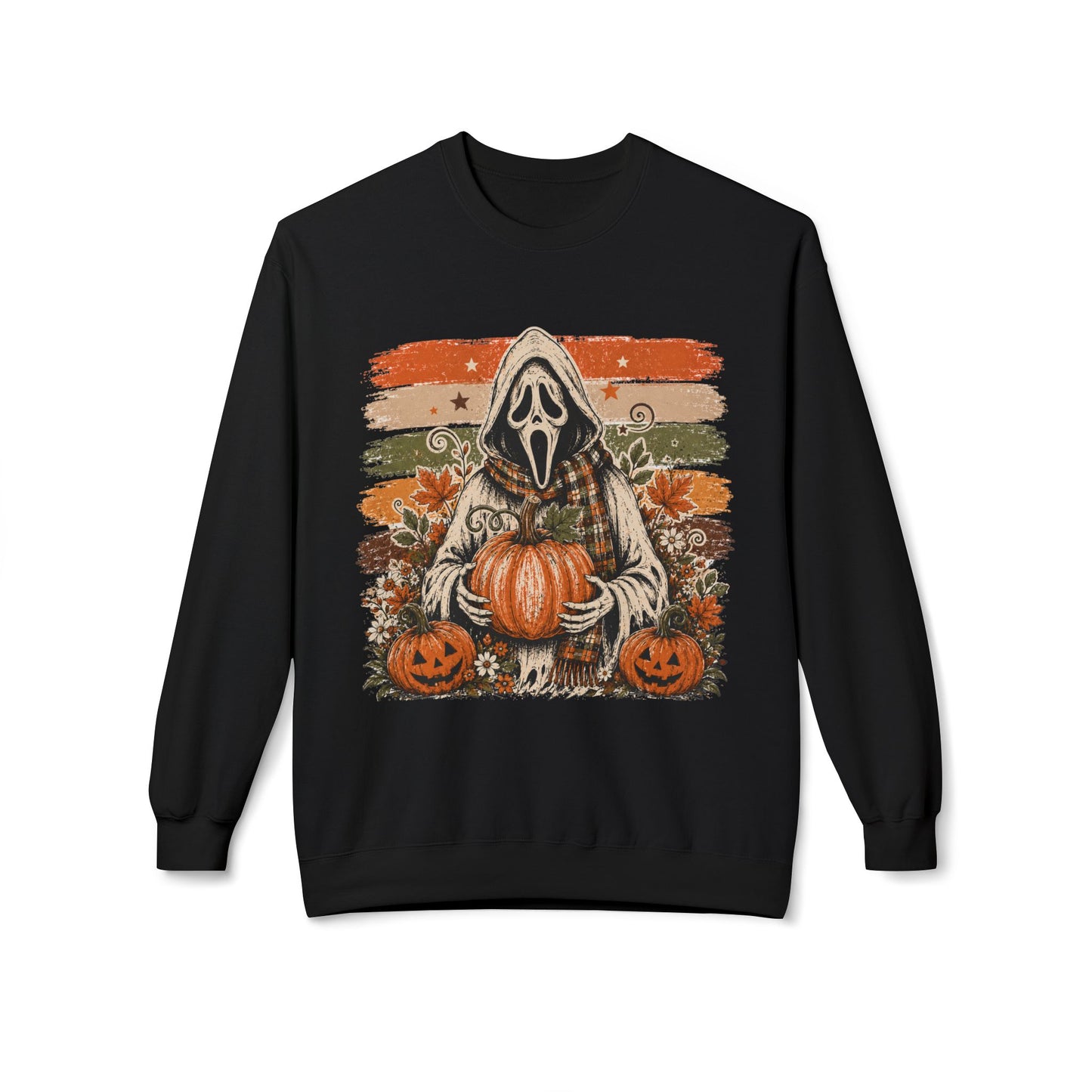 Halloween Scream Mask Crewneck Sweatshirt — Pumpkin & Jack-O'-Lantern Fall Graphic