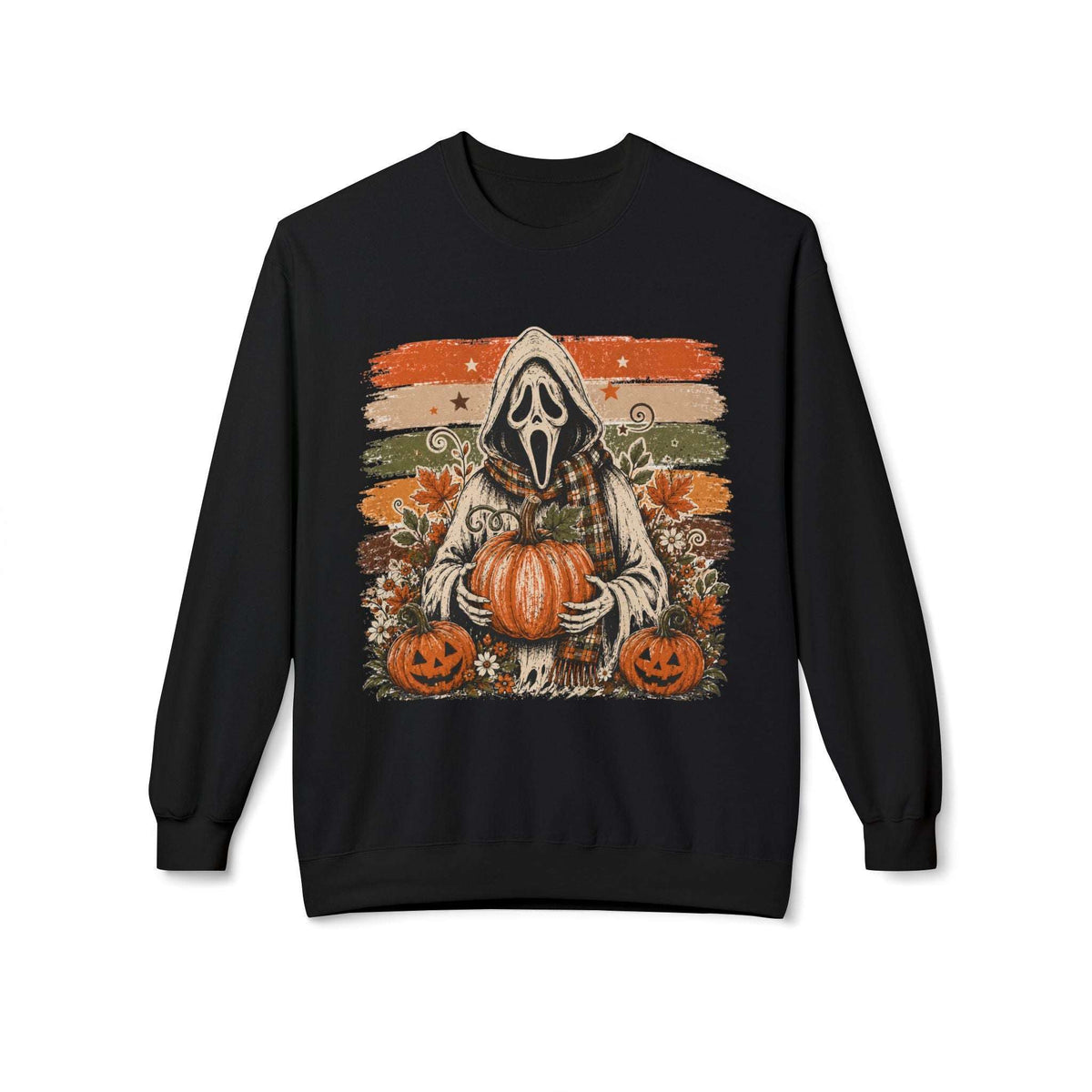 Halloween Scream Mask Crewneck Sweatshirt — Pumpkin & Jack-O'-Lantern Fall Graphic