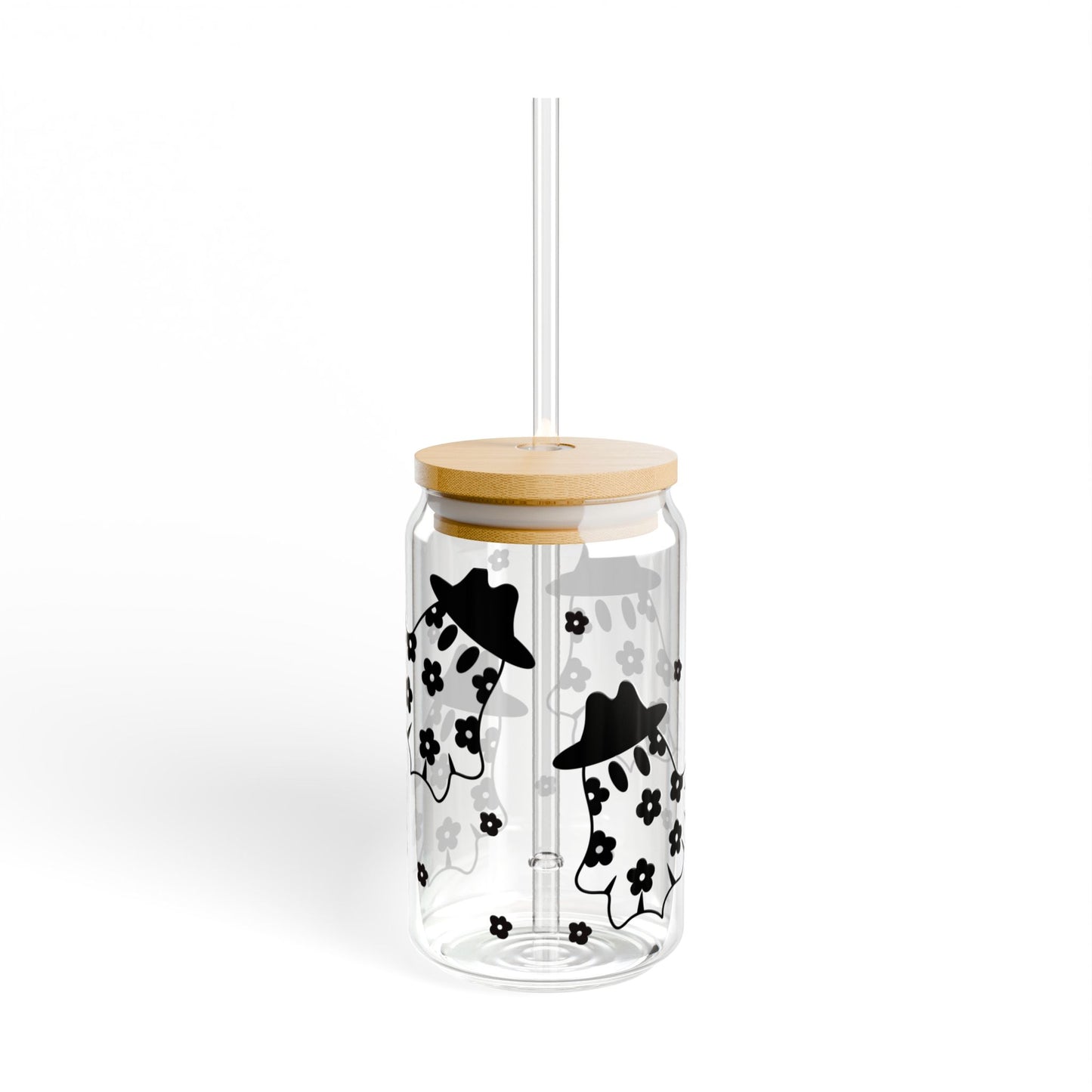 Adorable Cowboo 16oz Ghost Sipper Glass with Bamboo Lid