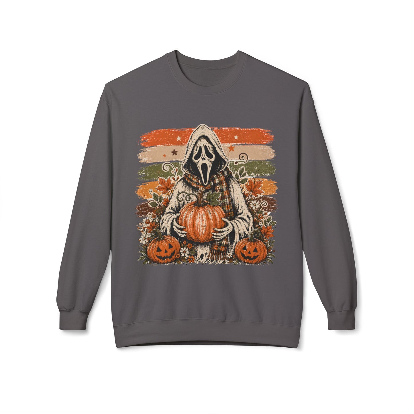 Halloween Scream Mask Crewneck Sweatshirt — Pumpkin & Jack-O'-Lantern Fall Graphic