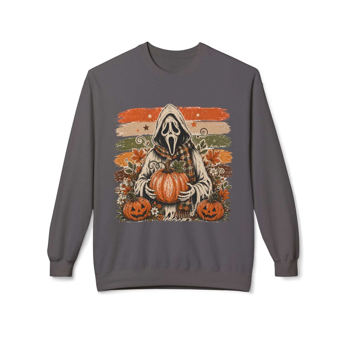 Halloween Scream Mask Crewneck Sweatshirt — Pumpkin & Jack-O'-Lantern Fall Graphic