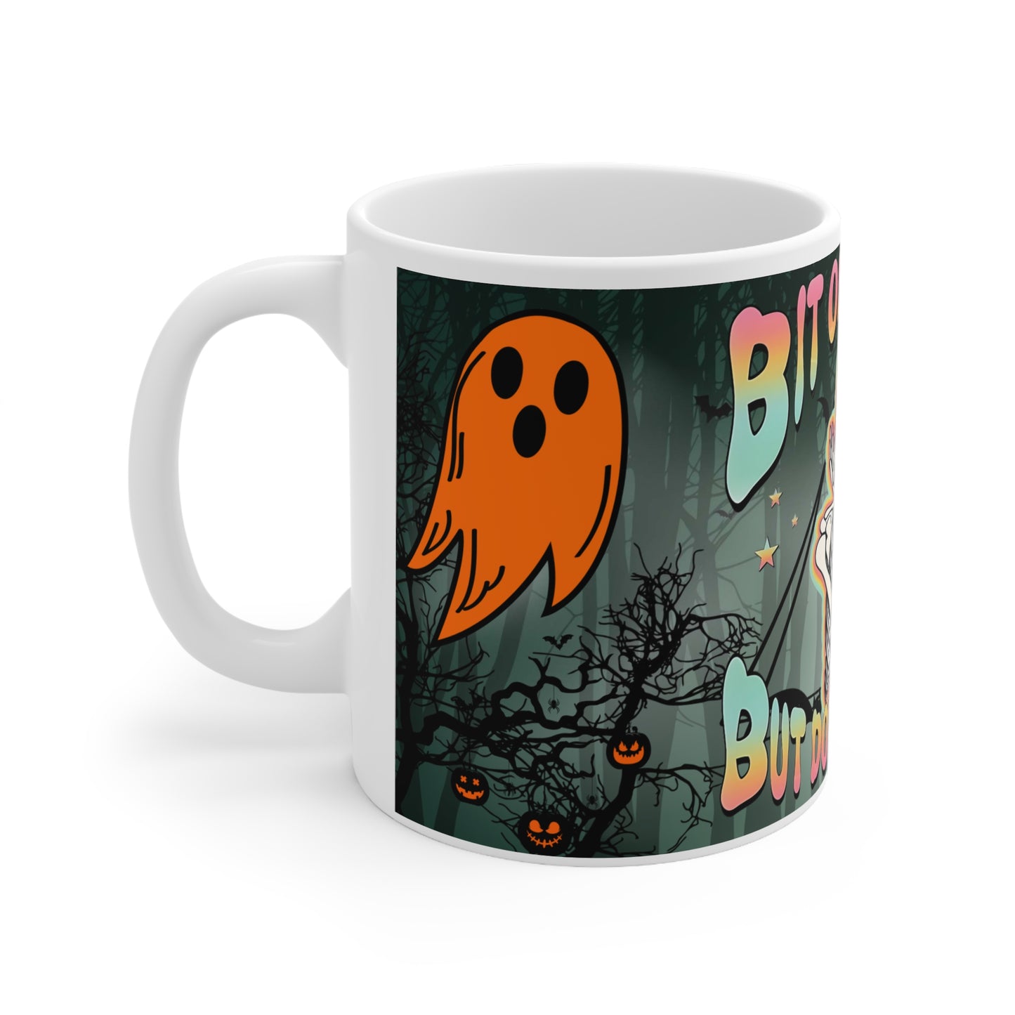 Bit of a Mess But Doin' My Best Ceramic Mug — Cute Skeleton & Ghost Halloween Coffee Cup