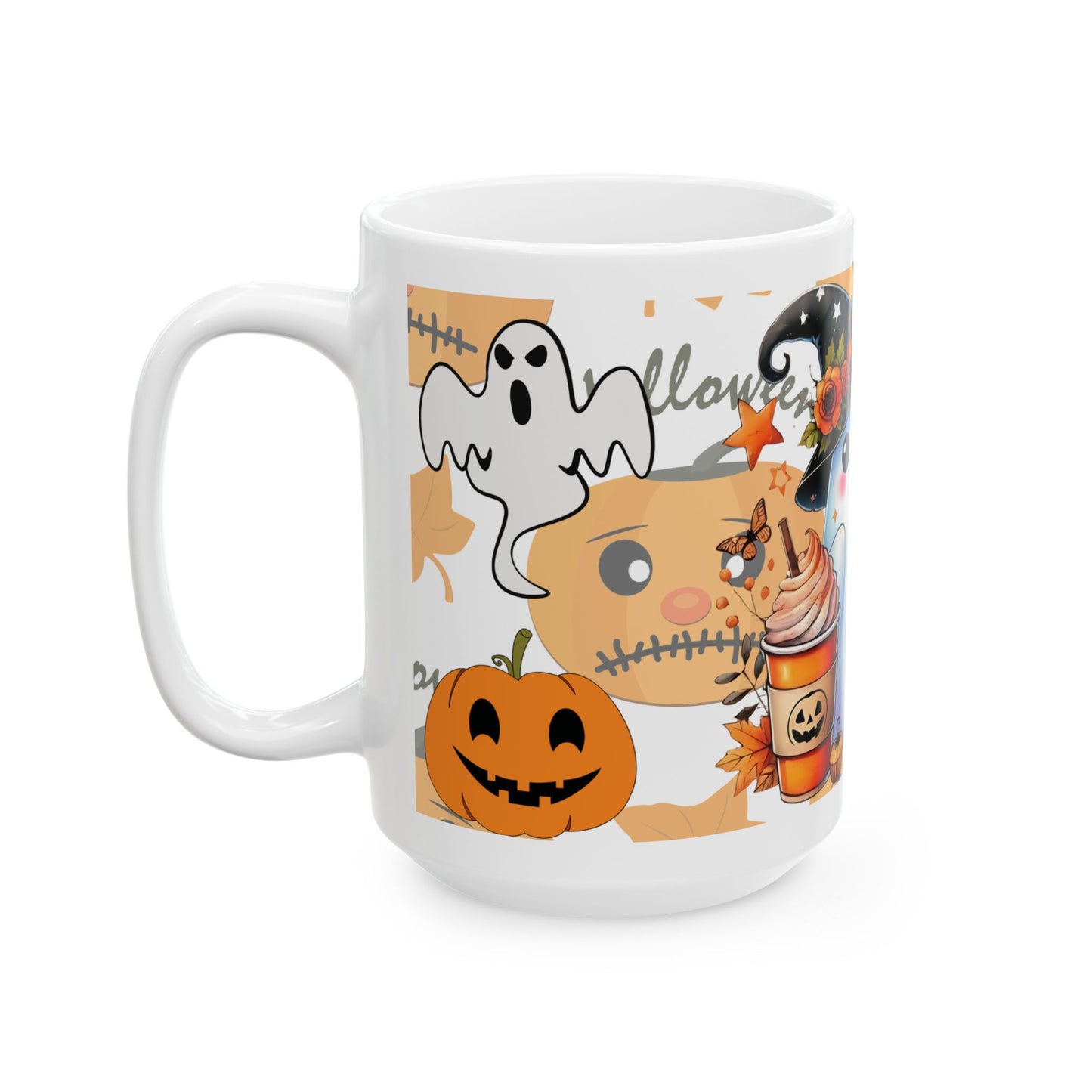 Halloween Ghost Coffee Mug — "Spooky, Spice, and Everything Nice" Ceramic Cup (11oz & 15oz)