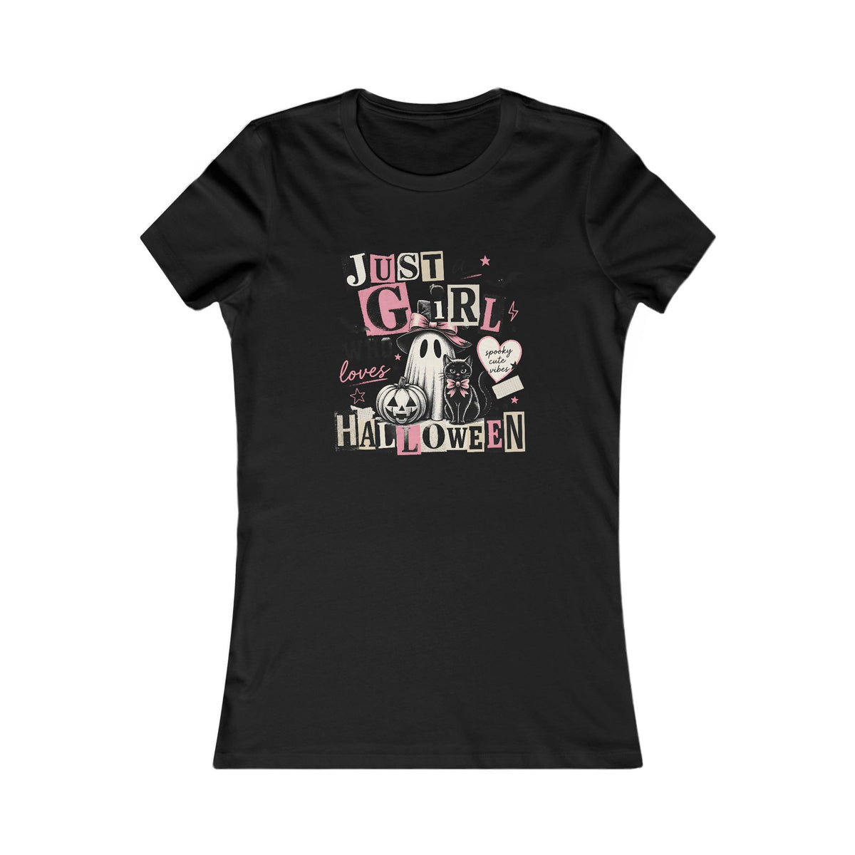 Just a Girl Who Loves Halloween Shirt, Ghost and Black Cat Graphic Tee