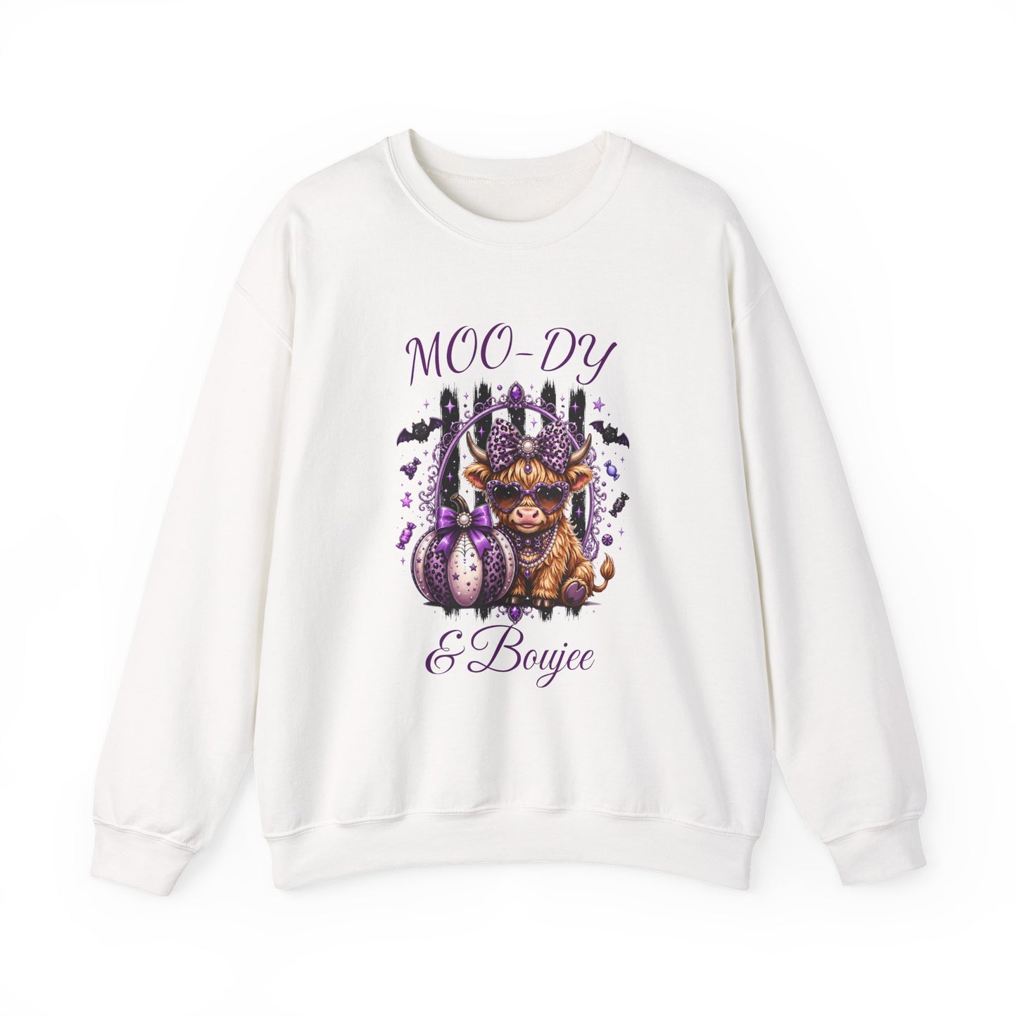 Halloween 'Moo-dy' Cow Crewneck Sweatshirt — Cute Spooky Cow Fall Pullover