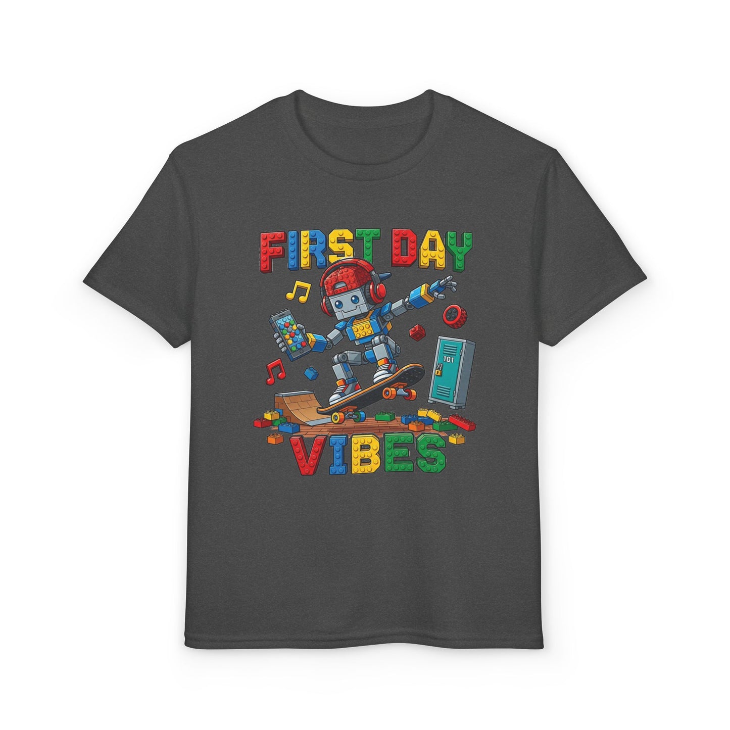 "First Day Vibes" Skateboard Robot Youth Tee