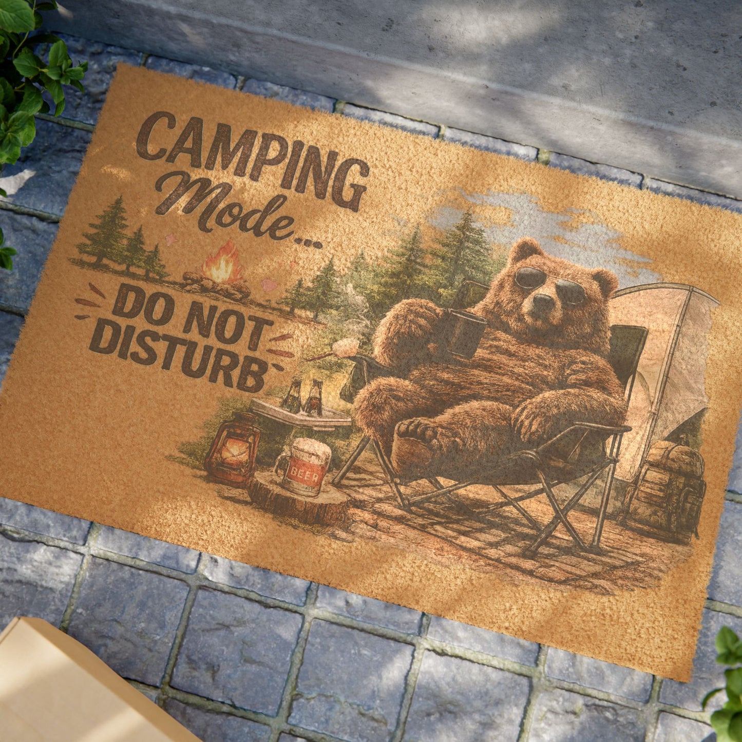 Doormat — "Camping Mode Do Not Disturb" Rustic Bear Camping Welcome Mat