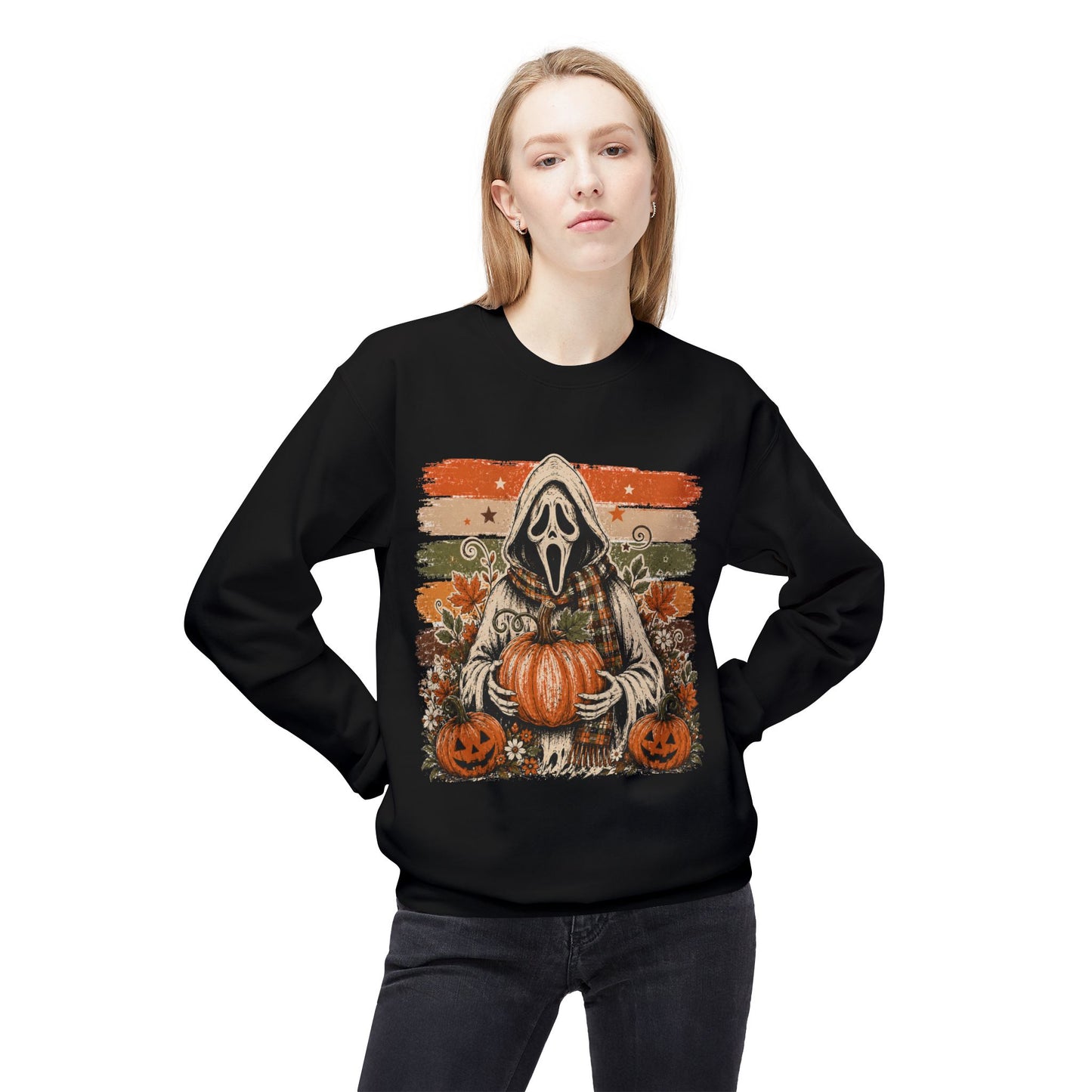 Halloween Scream Mask Crewneck Sweatshirt — Pumpkin & Jack-O'-Lantern Fall Graphic