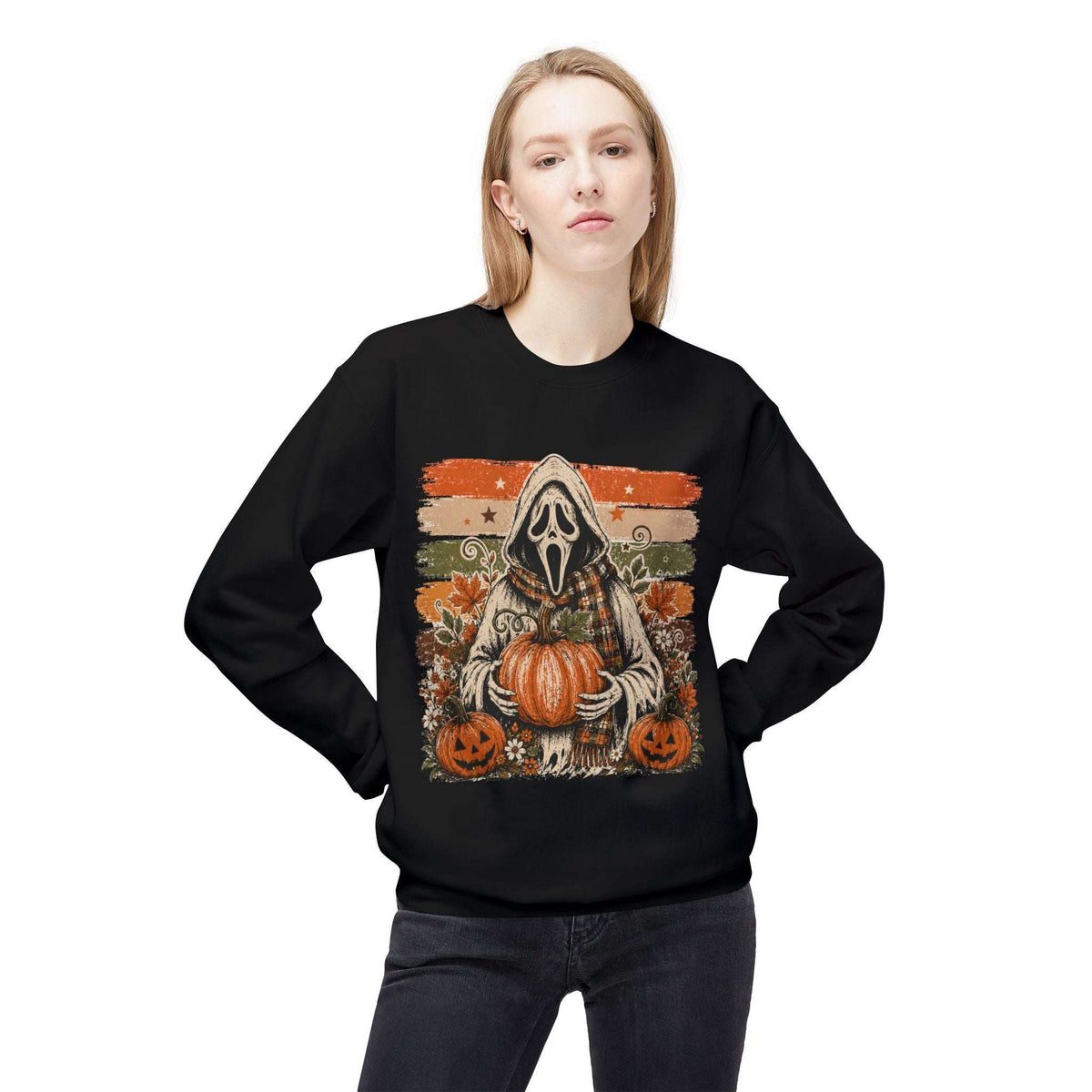 Halloween Scream Mask Crewneck Sweatshirt — Pumpkin & Jack-O'-Lantern Fall Graphic
