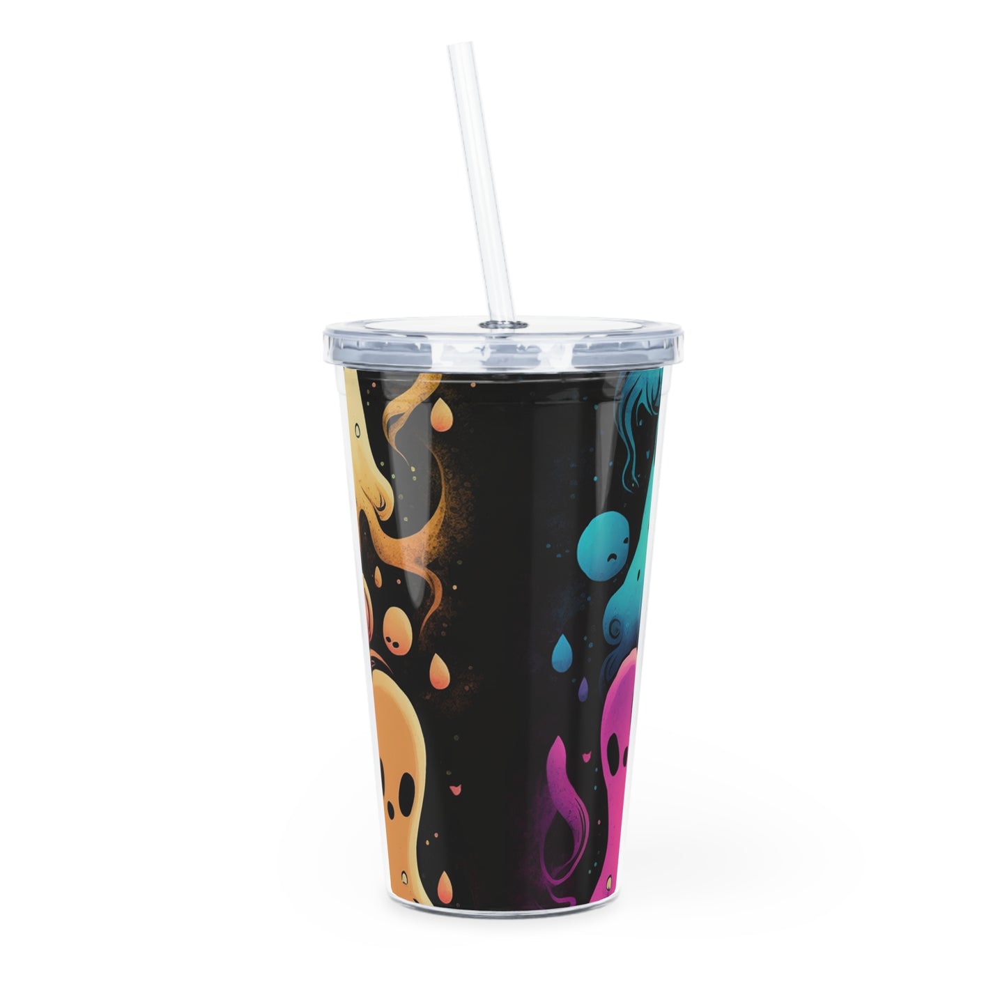 Ghost Crew Plastic Tumbler with Straw — Colorful Cute Ghosts Travel Cup
