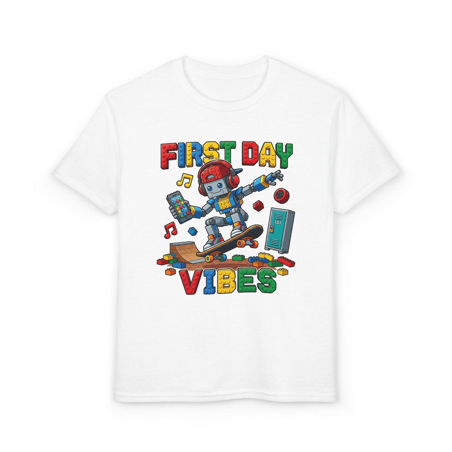 "First Day Vibes" Skateboard Robot Youth Tee