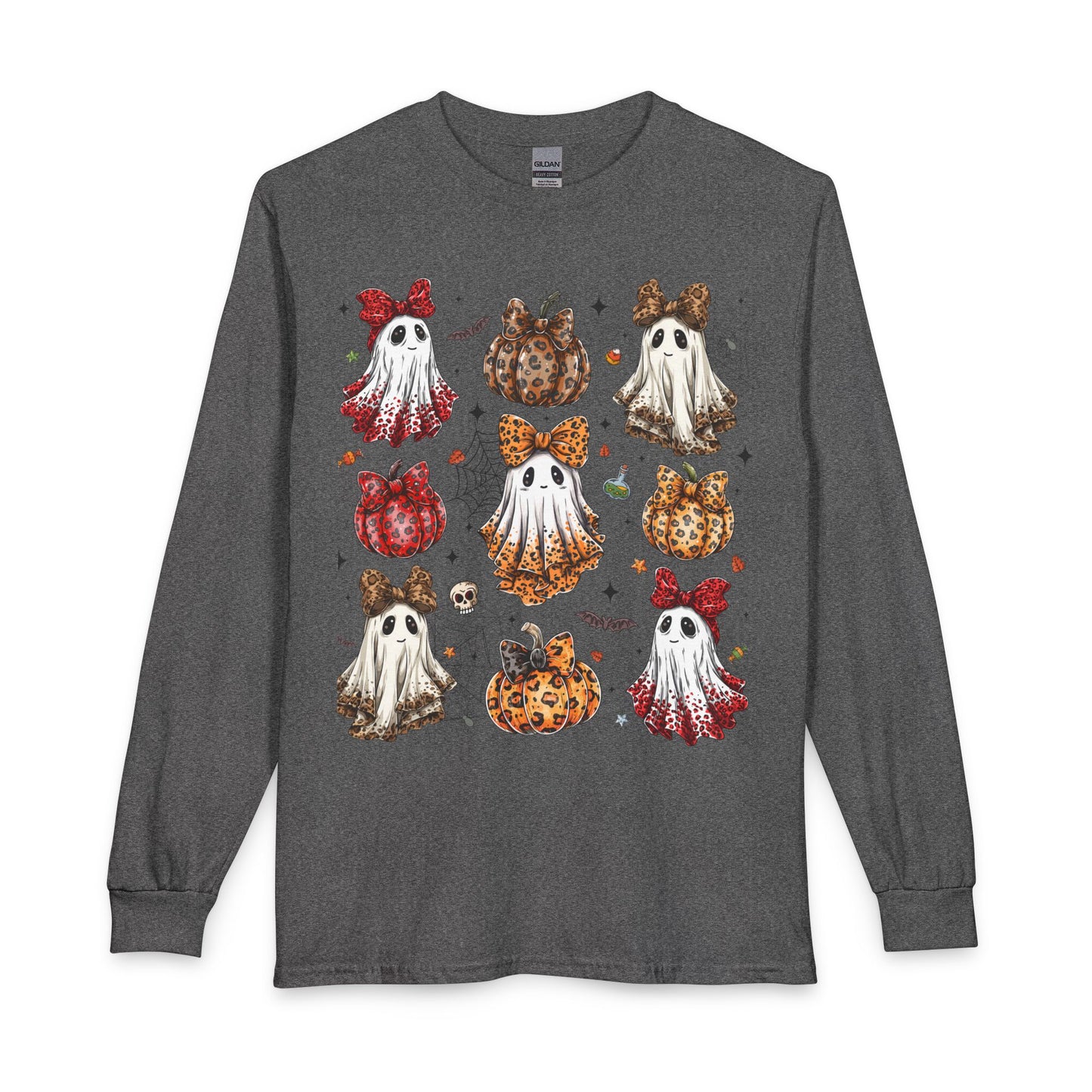 Boujee Ghost Pumpkin Long Sleeve Shirt — Cute Ghosts with Bows & Leopard Pumpkins