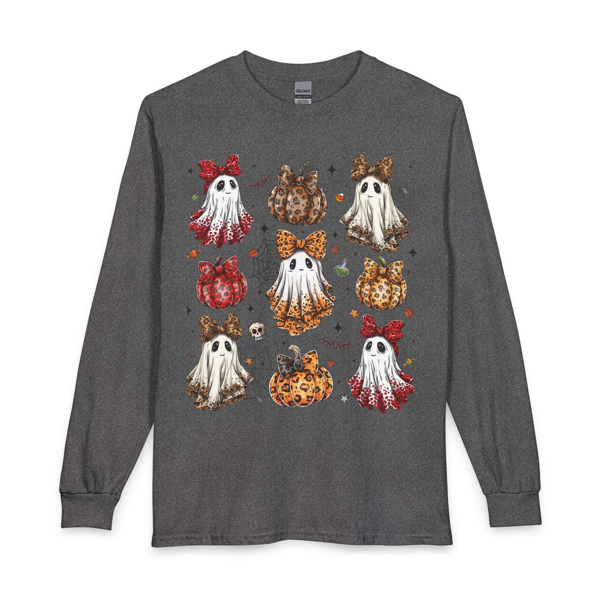Boujee Ghost Pumpkin Long Sleeve Shirt — Cute Ghosts with Bows & Leopard Pumpkins