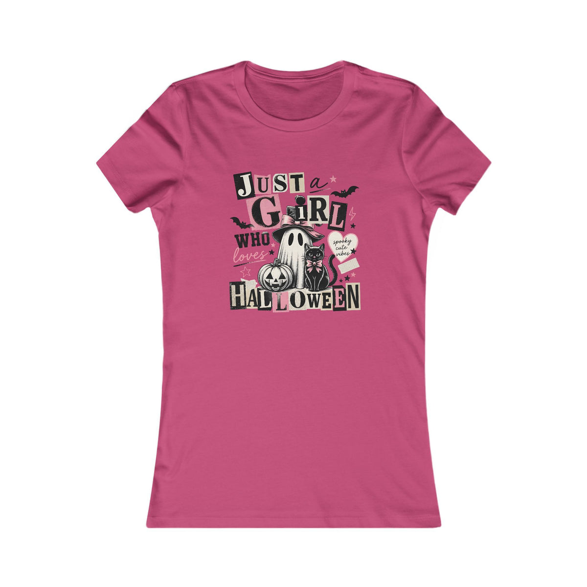 Just a Girl Who Loves Halloween Shirt, Ghost and Black Cat Graphic Tee
