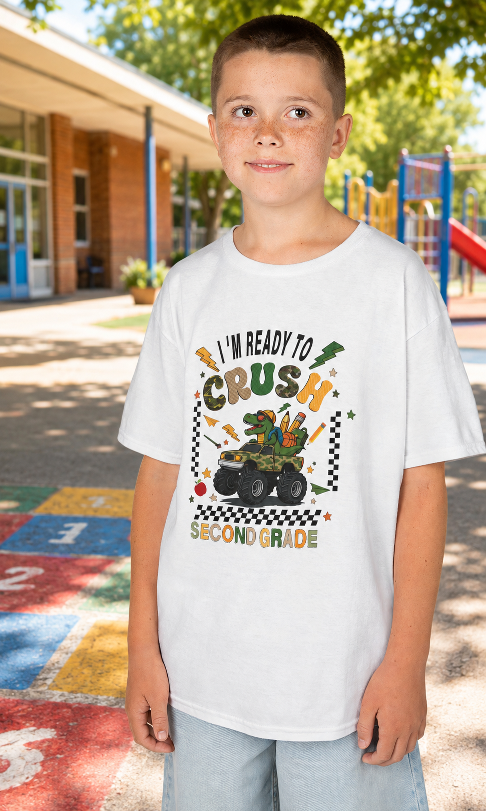 Kids Tee — "I'm Ready to Crush Second Grade" Monster Truck Back-to-School Shirt