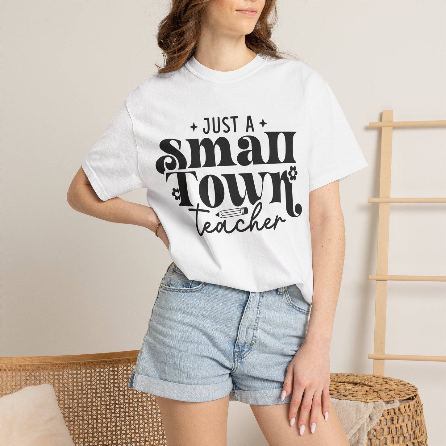 Just a Small Town Teacher T-Shirt — Retro Script Teacher Gift