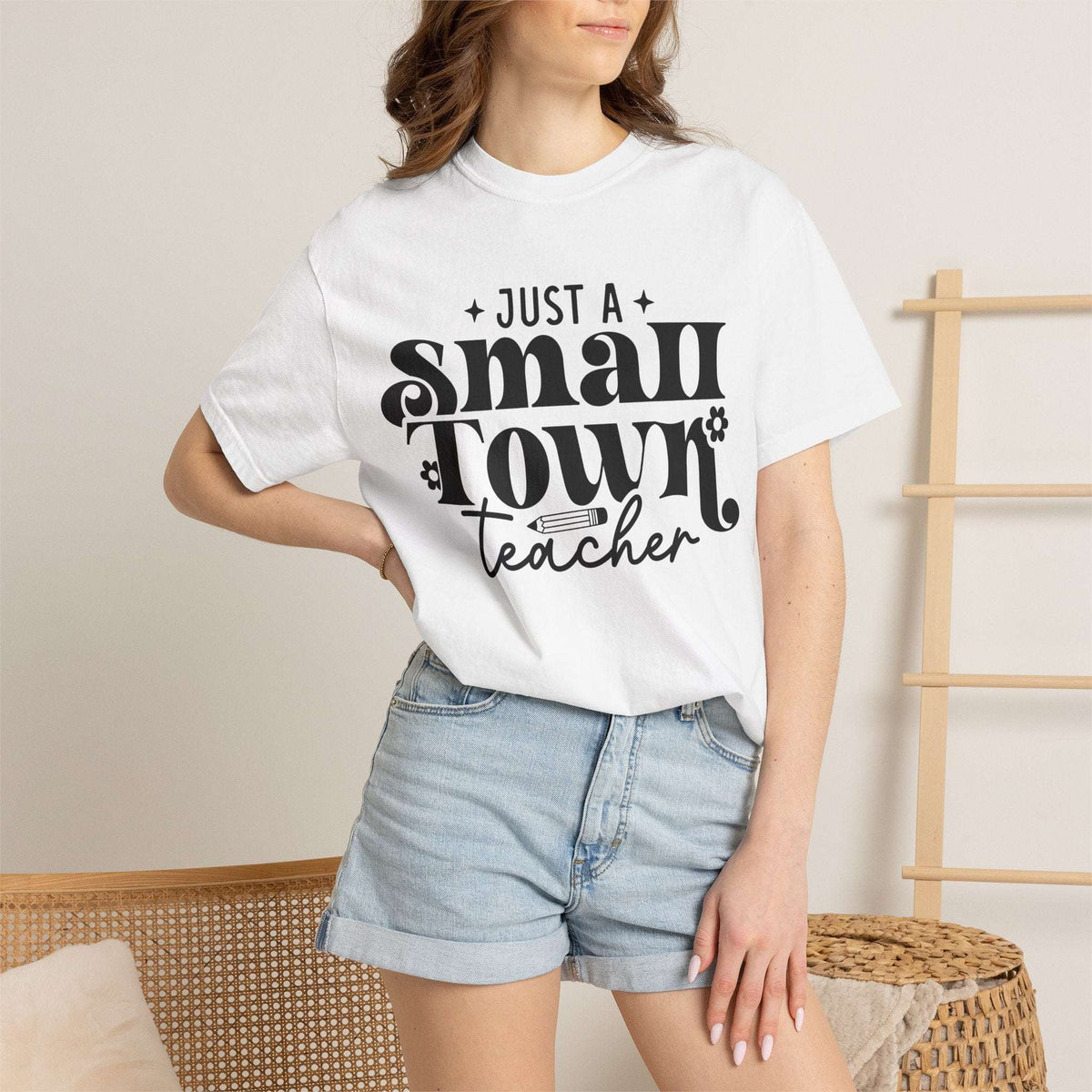 Just a Small Town Teacher T-Shirt — Retro Script Teacher Gift