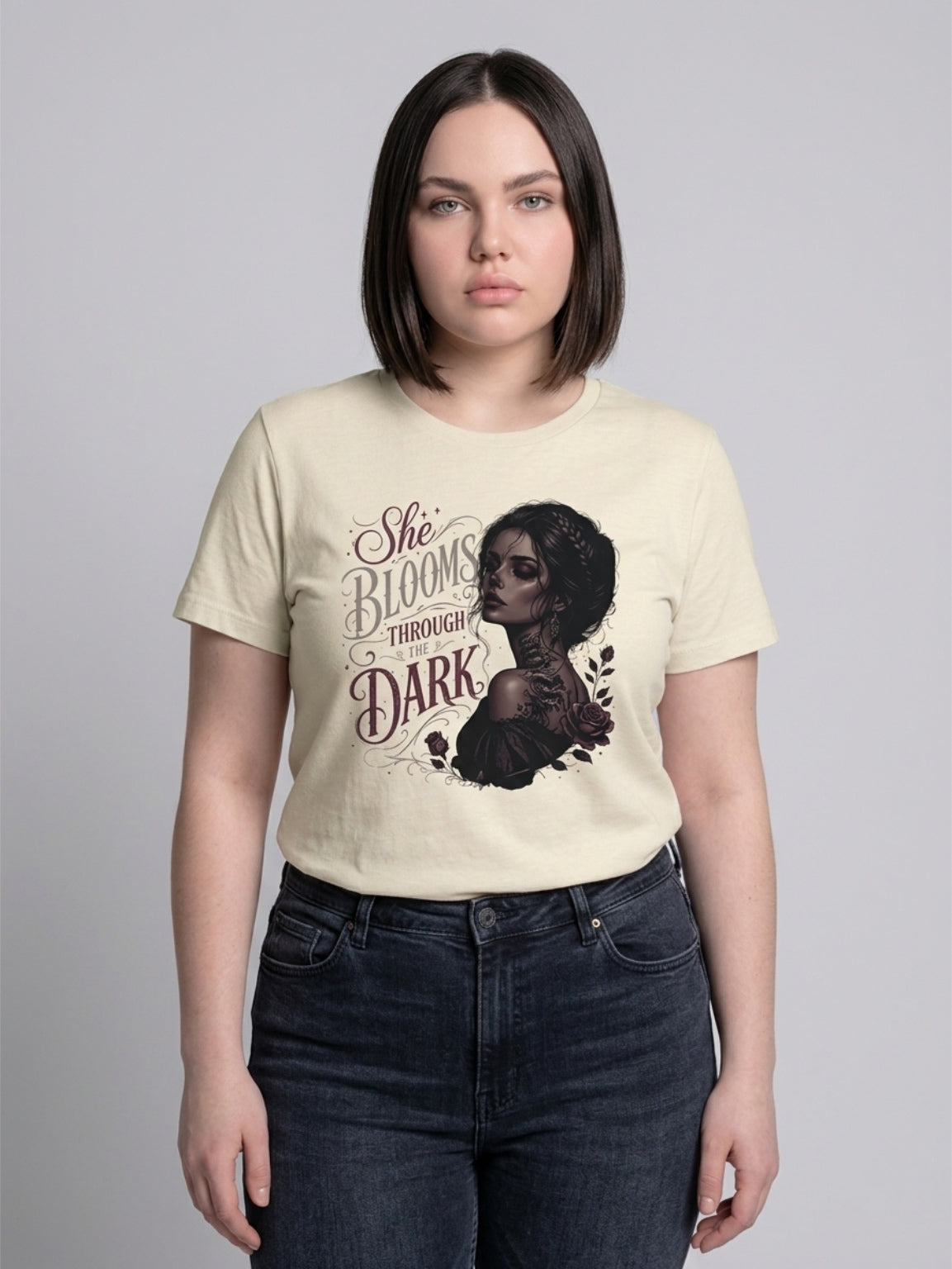 She Blooms Through the Dark Tee — Women's Graphic Boyfriend T-Shirt