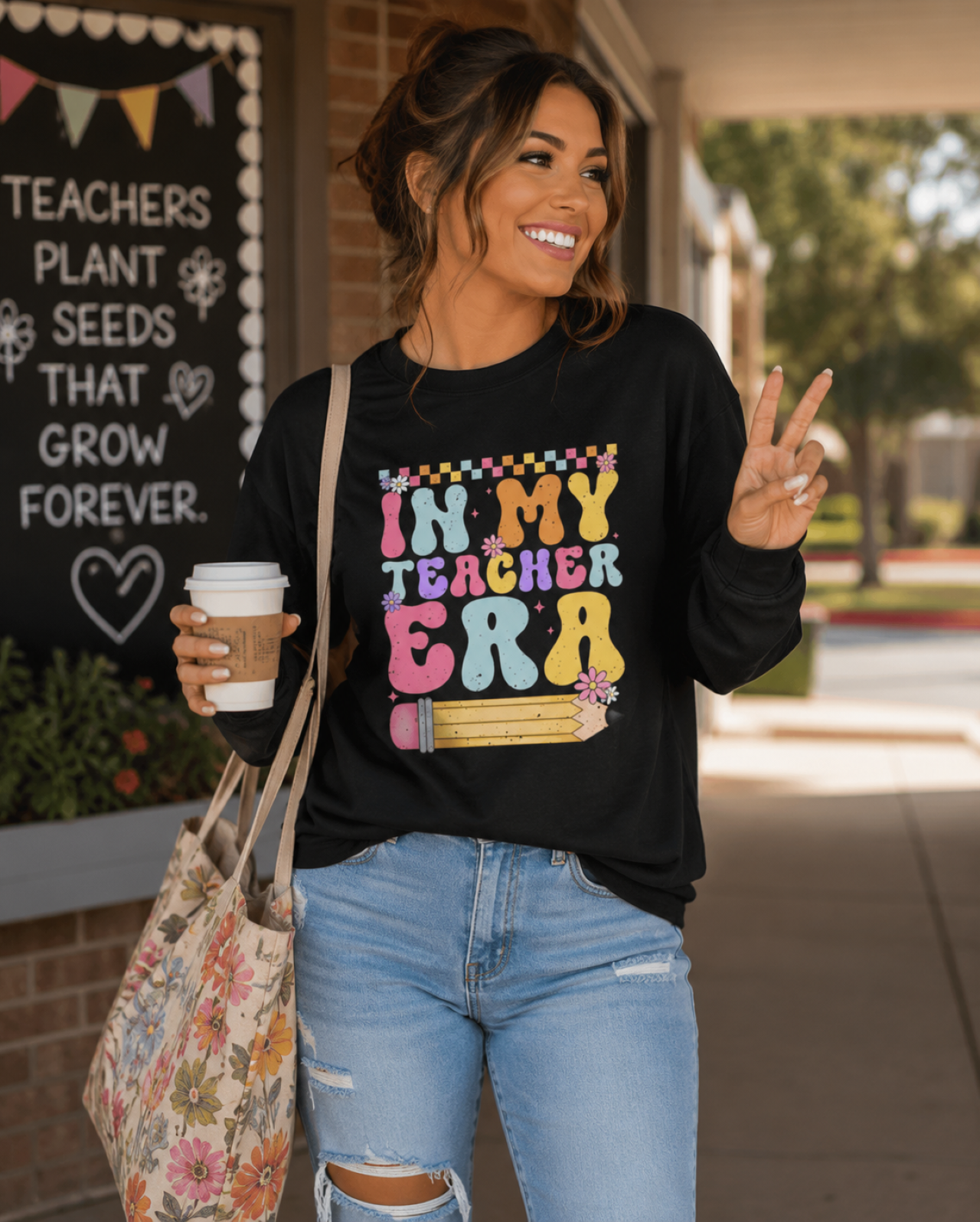 Teacher Era Long Sleeve Tee — "In My Teacher Era" Colorful Pencil Design