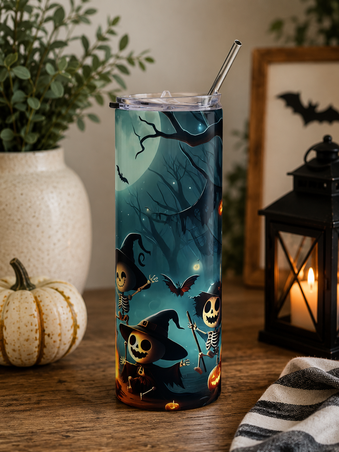 Halloween Skeleton Campfire Tumbler — 20oz Stainless Steel Travel Cup
