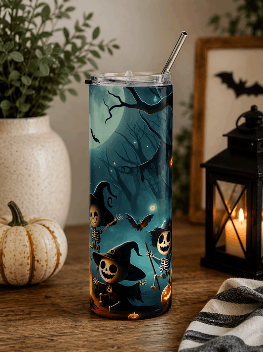Halloween Skeleton Campfire Tumbler — 20oz Stainless Steel Travel Cup