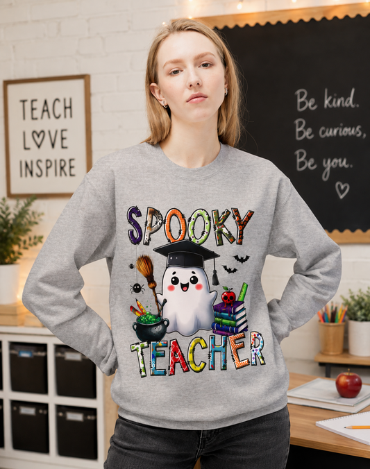Spooky Teacher Sweatshirt – Halloween Ghost Teacher Crewneck