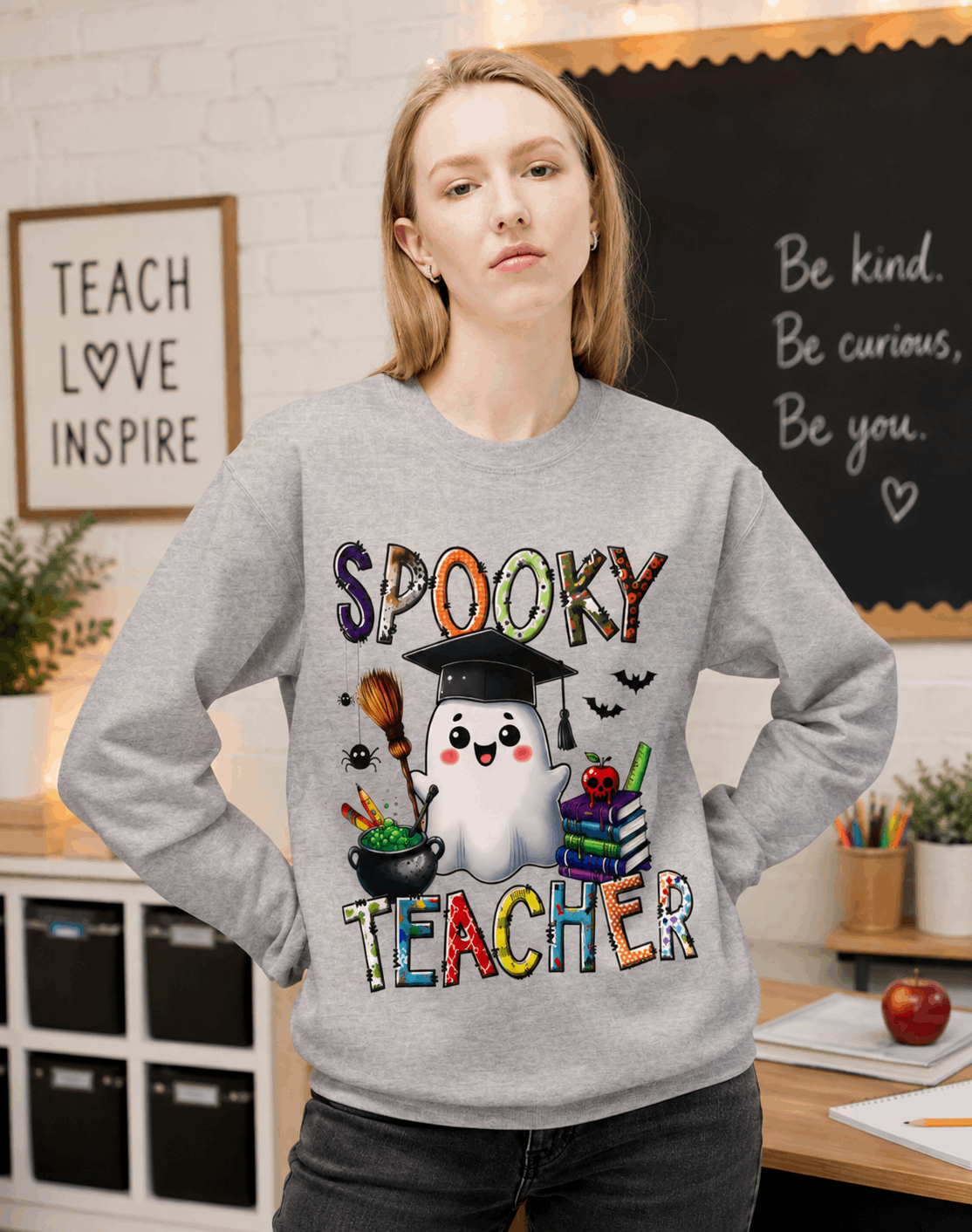 Spooky Teacher Sweatshirt – Halloween Ghost Teacher Crewneck