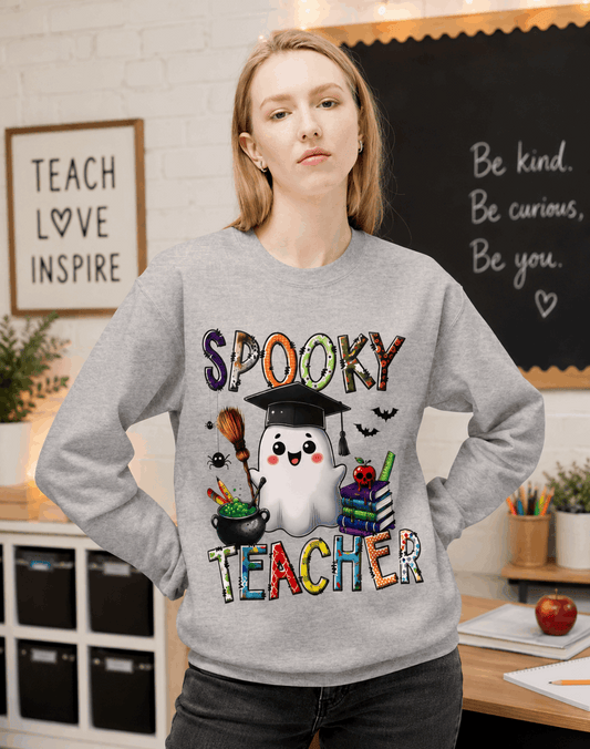 Spooky Teacher Sweatshirt – Halloween Ghost Teacher Crewneck