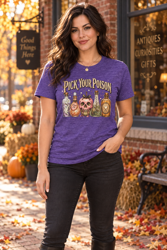 Pick Your Poison Women's Halloween Tee — Playful Spooky Shirt