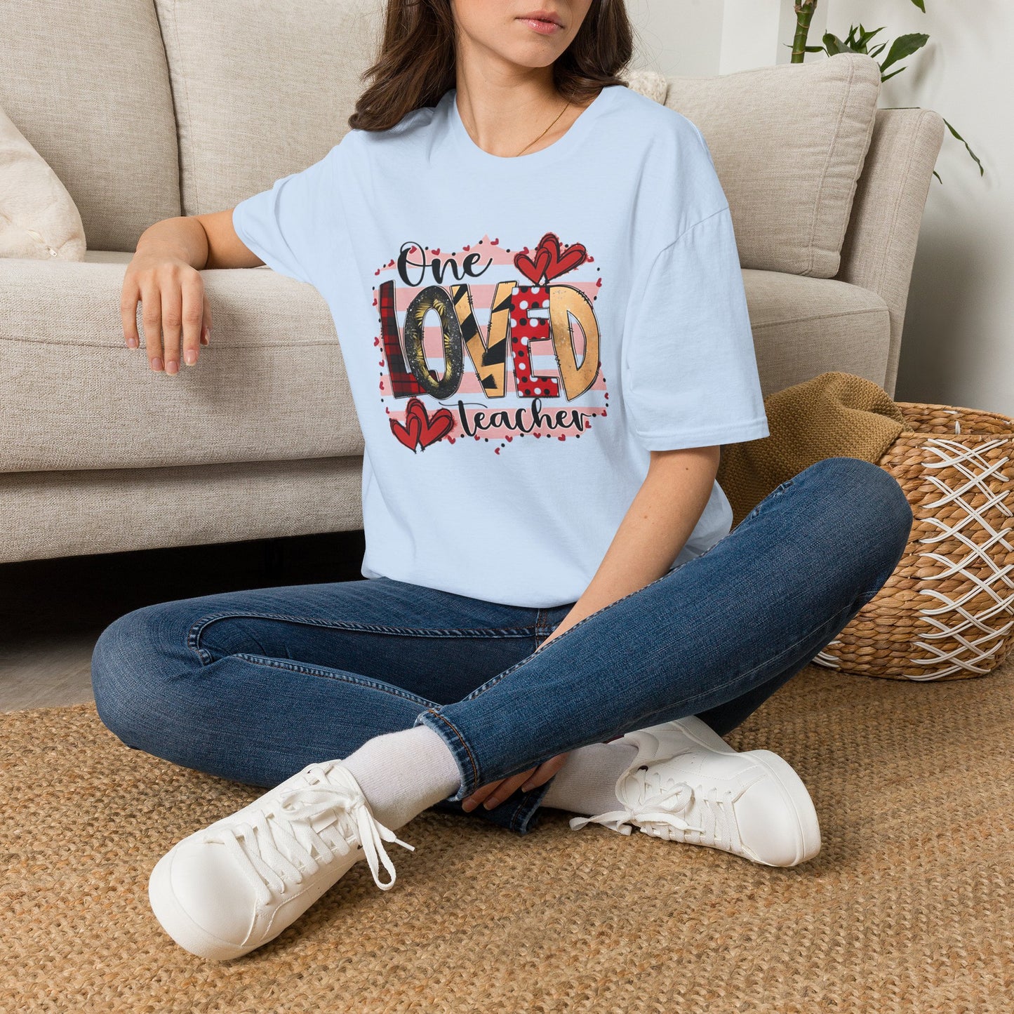 One Loved Teacher T-Shirt — Cute Plaid & Hearts Teacher Appreciation Tee