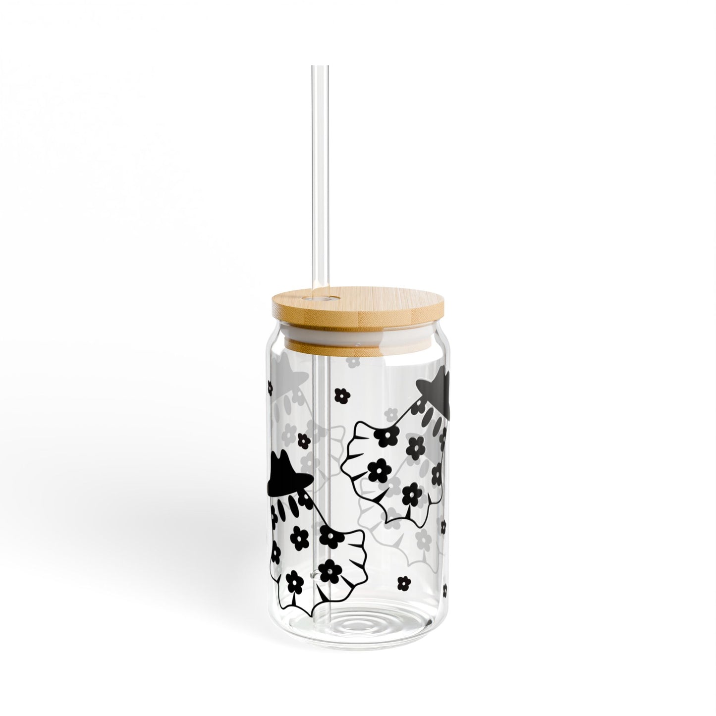 Adorable Cowboo 16oz Ghost Sipper Glass with Bamboo Lid