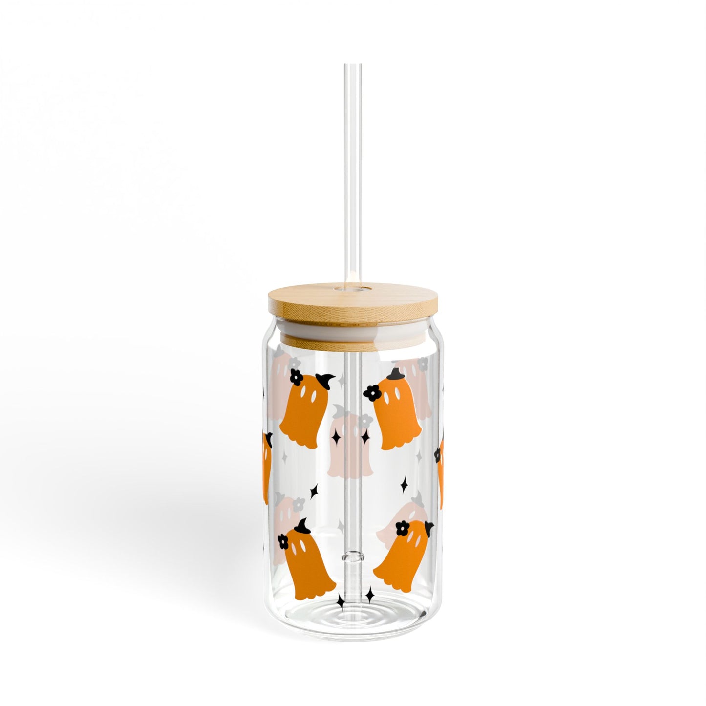 Ghosts 16oz Sipper Glass — Cute Boo Halloween Drinking Jar with Straw