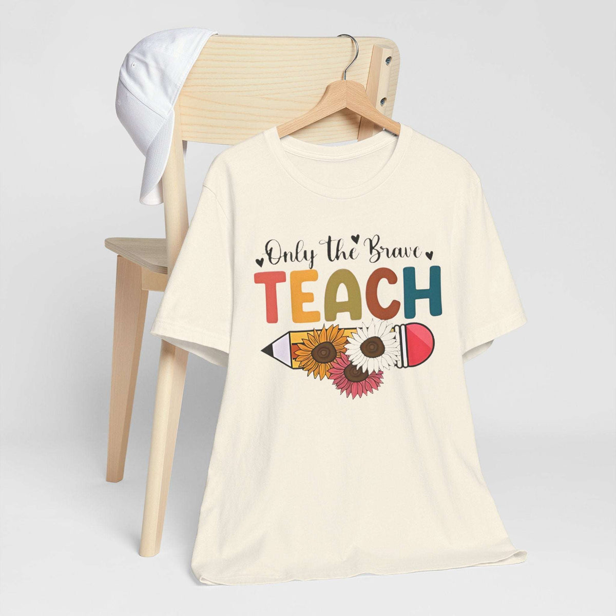 "Only the Brave Teach" Teacher T-shirt Floral Pencil Tee
