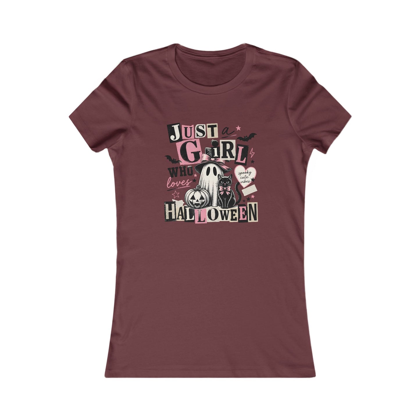 Just a Girl Who Loves Halloween Shirt, Ghost and Black Cat Graphic Tee