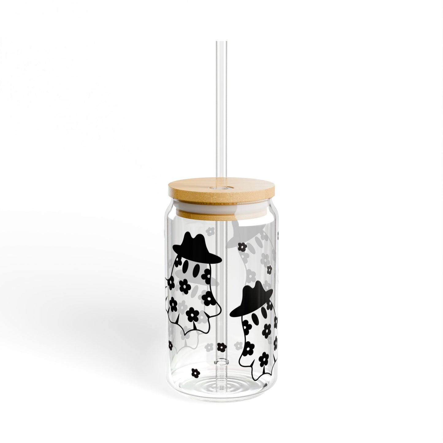 Adorable Cowboo 16oz Ghost Sipper Glass with Bamboo Lid