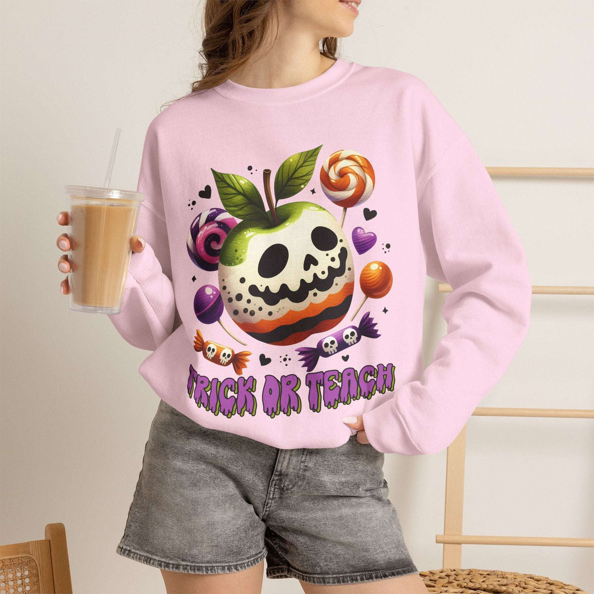 Trick or Teach Teacher Sweatshirt — Candy Apple “Trick or Treat” Crewneck