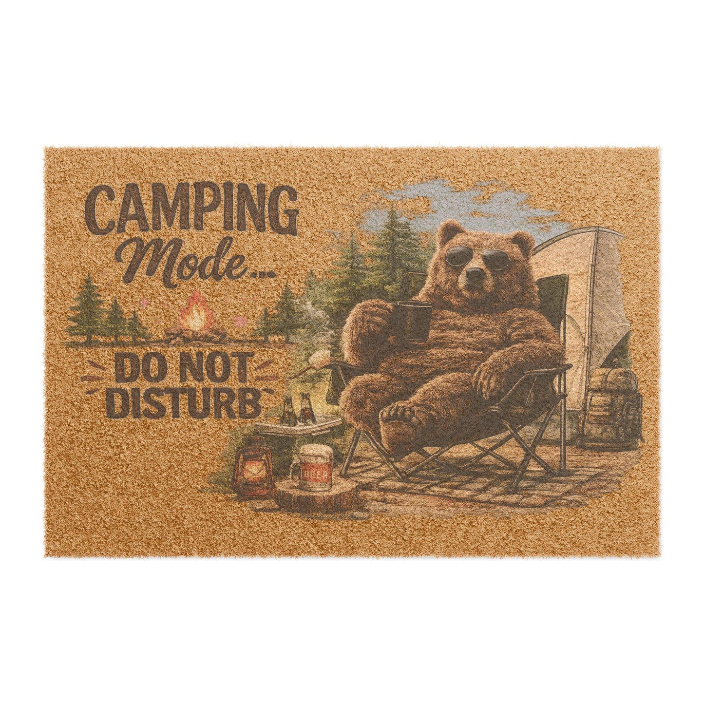 Doormat — "Camping Mode Do Not Disturb" Rustic Bear Camping Welcome Mat