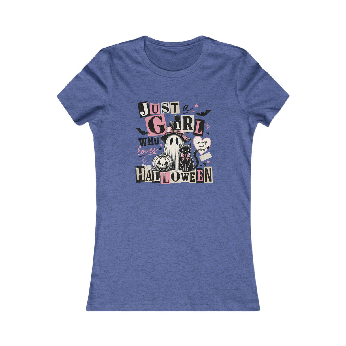 Just a Girl Who Loves Halloween Shirt, Ghost and Black Cat Graphic Tee