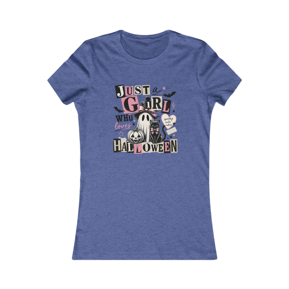 Just a Girl Who Loves Halloween Shirt, Ghost and Black Cat Graphic Tee